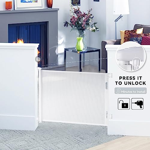 Hawthyhome Treppenschutzgitter Türschutzgitter Ausziehbar 0-140CM, Kinderschutzgitter,Schutzgitter Treppe für Babys und Haustiere Geeignet für Treppen, Türen, Terrasse (Weiss-140CM