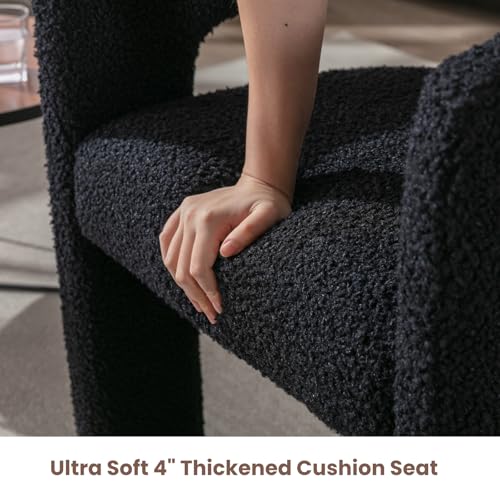 Image of HNY Modern Barrel Kitchen & Dining Room Chairs Set of 2, Sherpa Upholstered Accent Chairs with Arm, 18.5'' Wide Side Armchairs Vanity Chairs for Living Room Bedroom Makeup Small Spaces, Black