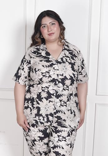 Image of Printed Shirt Style Cotton Night Suit for Women with Extra Plus Size