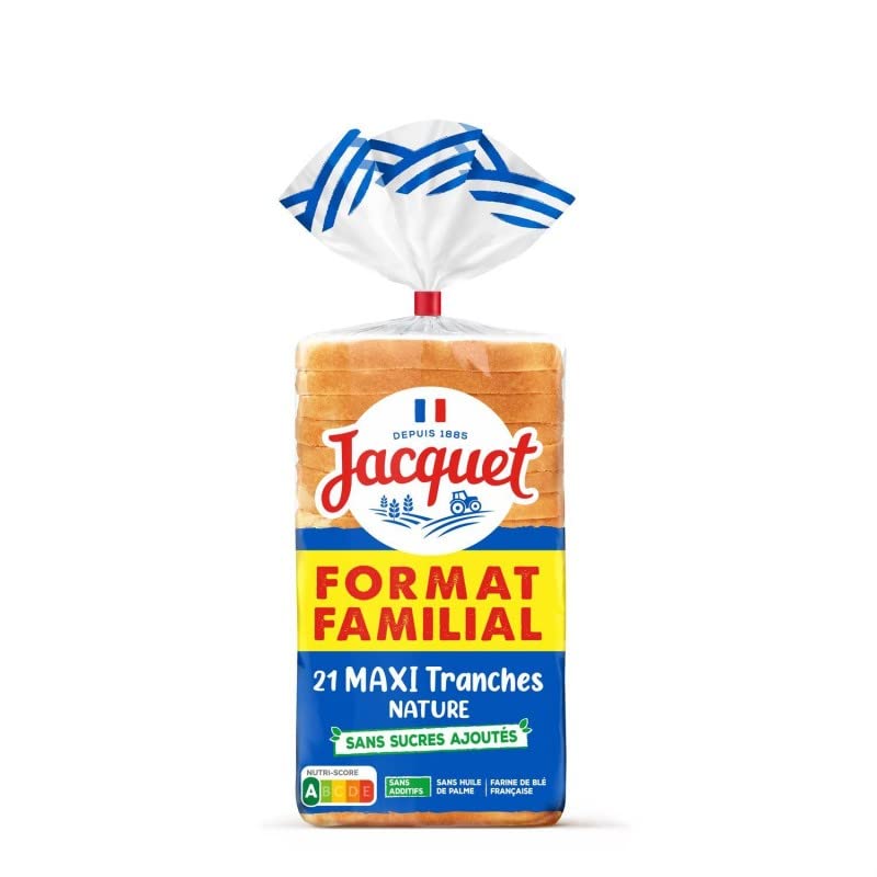 JACQUET - 21 Tranches de Pain de Mie Nature Maxi Format, Sans Sucres Ajoutés - 825g : Pour un petit déjeuner sain et nourrissant. - Lot De 4 - Vendu Par Lot