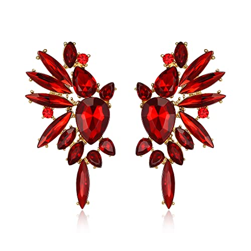 EVER FAITH Kristall Statement Ohrringe, Art Deco Marquise Drop Cluster Braut Bling bunte baumeln Ohrringe für Damen Rot Gold-Ton