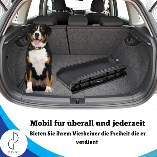 DIVID® Hunderampe Klappbar, Hundetreppe, Hundeautorampe, kofferraumrampe für Hunde und Katzen, bis zu 90 Kg Belastbarkeit, rutschfest und Stabil, Einstiegshilfe, Auto