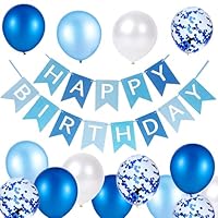 Happy Birthday Banner and Decoration - Blue Balloons, Ribbons and Banners for Party Supplies