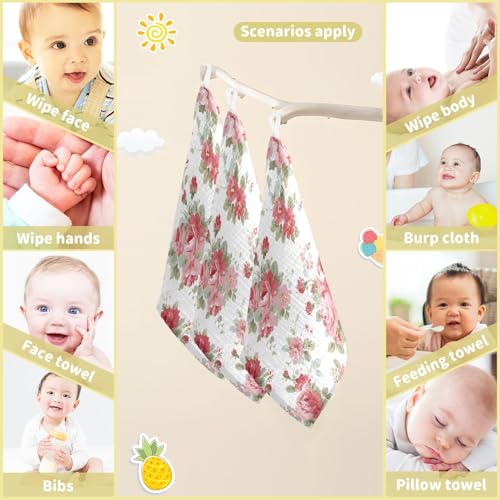 Image of Bolaz Baby Gauze Towels for Kids Soft Handkerchief Newborn 100% Cotton Cherry Blossoms Absorbent 12x12 Inch 3 Pack