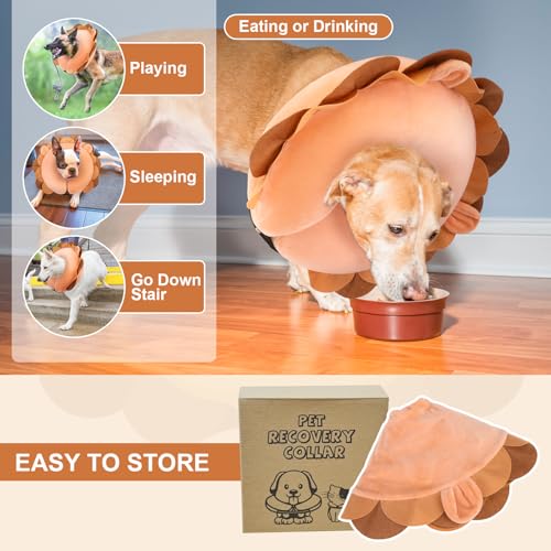 Image of BEAUTYZOO Dog Cone Alternative After Surgery for Large Medium Small Dogs, Soft Inflatable Cone Collar for Dogs Cats, Pet Neck Donut E Collar Dog Recovery Collars to Stop Licking, Lion, S