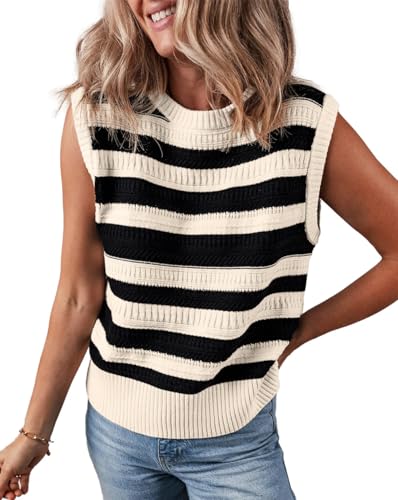 Hody Lovy Women's Sweater Vest Striped Pullover Tank Top Mock Neck Sleeveless 2025 Trendy Summer Fall Casual Clothes