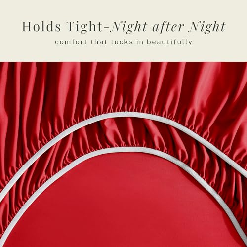 Image of Hearth & Harbor Extra Deep Pocket Sheets - Fits Mattress 18-24 Inches Deep - Extra Deep Pocket Full Size Sets - 6 Piece Full Size - Full - Cherry Red