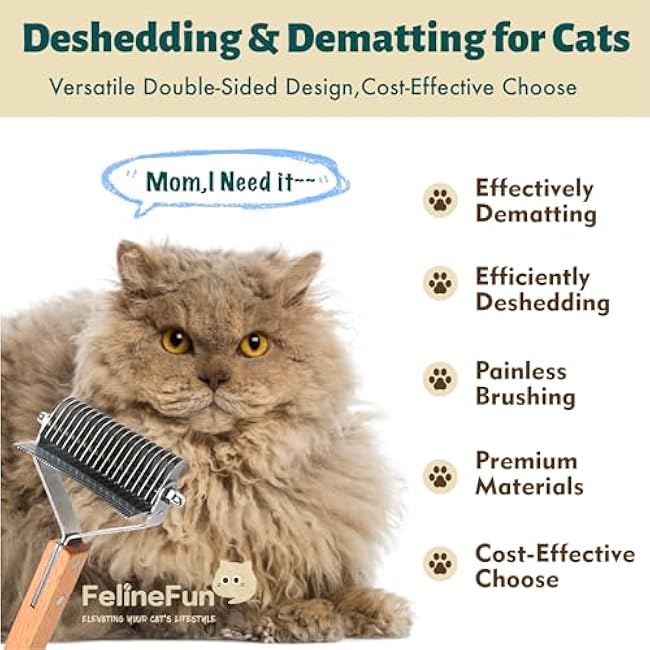 FelineFun Cat Brush for Dematting & Deshedding, 2 in 1 Undercoat Rake, Efficiently Remove Loose Hair & Matted Fur, Professional Shedding Comb for Indoor Cats & Long Haired Cats-icdbj8Jt