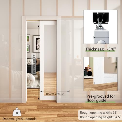 Image of JUBEST 72 inchx80 inch Double Pocket Door, 2 Sets of 36 inchx80 inch Mirrored Sliding Pocket Door