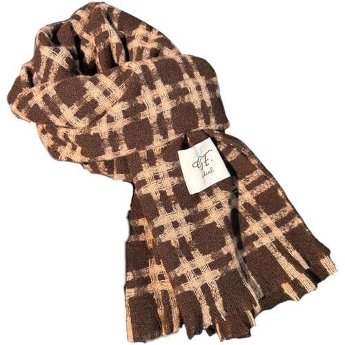 Fashion Long Plaid Stripes Design Winter Knitted Scarf, Solid Color Women's Autumn Warmth Scarf