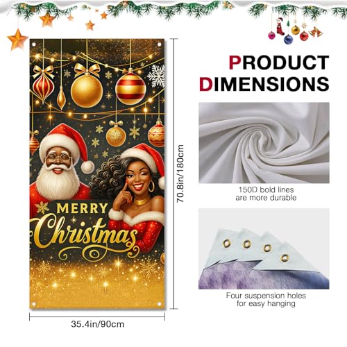 Image of BlissYard Holiday Door Cover Black Santa Mrs Claus 35x71 Inch Polyester