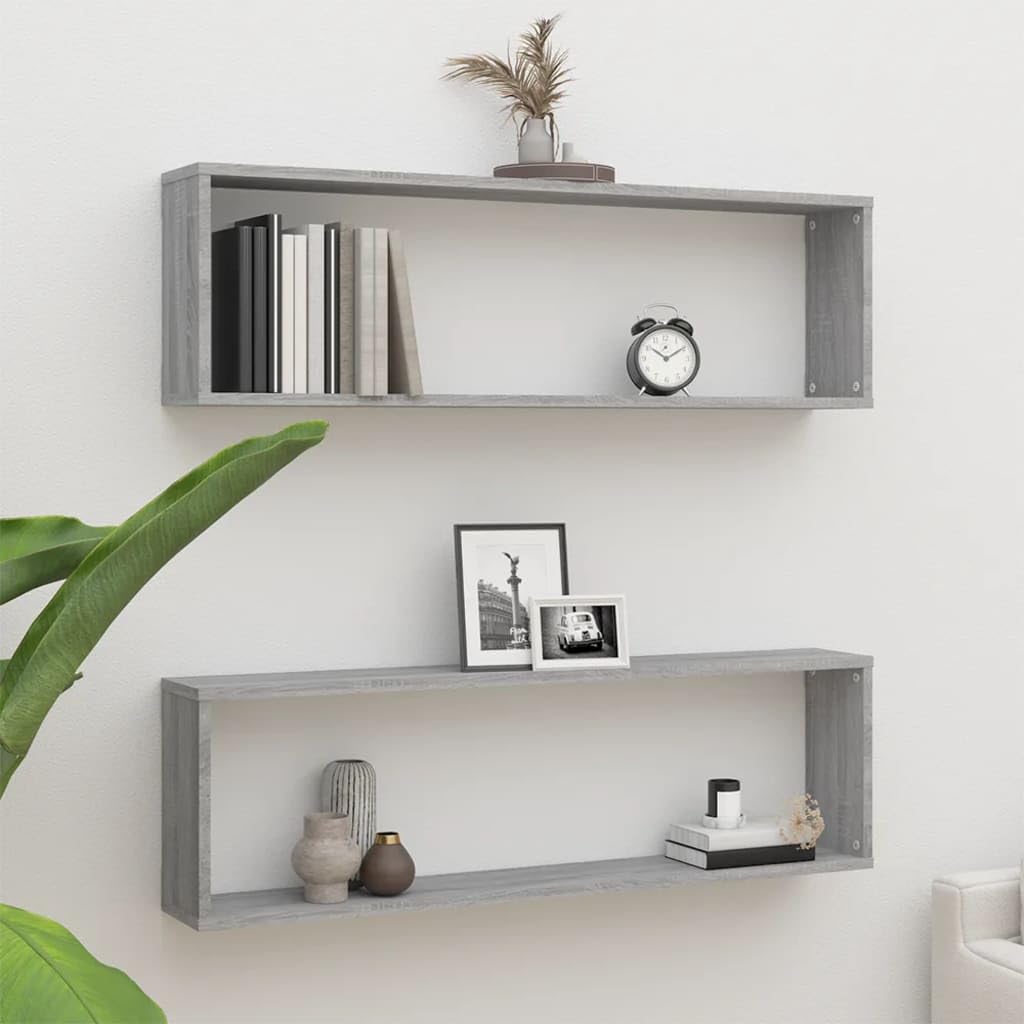 Scaffalature, mensole da parete e sporgenze, mensole cubiche da parete per casa, 2 pezzi, grigio Sonoma, 100 x 15 x 30 cm, in legno ingegnerizzato