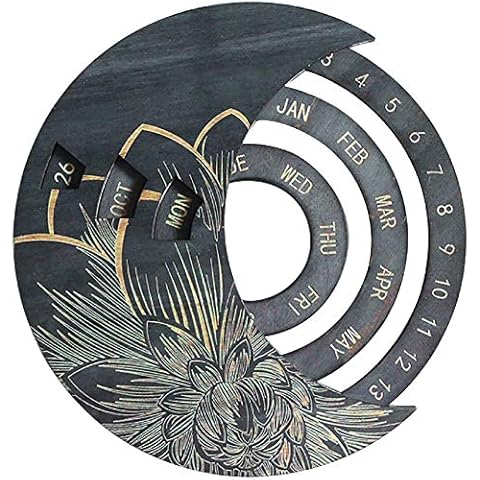 Wooden Perpetual Calendar, Vintage Wooden Wall Mounted Calendars Creative Adjustable Moon Hanging Calendar Suitable for Business Occasions Living Room Offices (Black) Cover