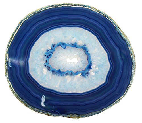 LARGE BLUE AGATE SLAB 4-5 INCH Geode Slice with Stand Crystal Mineral Gemstone Rock Gem