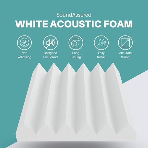 Miniatura 2 de Paneles de espuma acústica blanca para amortiguación y absorción de sonido, 2.5 pulgadas de grosor, azulejos de 12 x 12 pulgadas, paquete de 2 (cuña