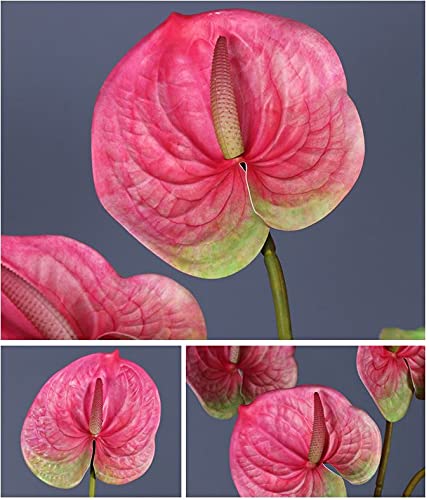 Joson 6 Pcs 27" Simulation Large Artificial Anthurium Lily Flowers Permanent Flower For Home Decoration Bouquet And Green Leaf， Wedding Festival Decoration Flower Arrangement (Pink) #TOP3