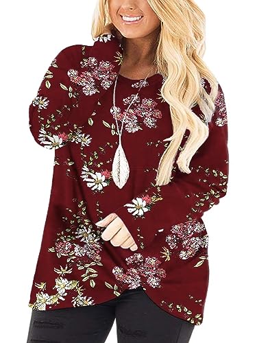 Image of DOLNINE Womens Plus Size Knotted Tops Long Sleeve Tee Shirts Loose Casual Blouse