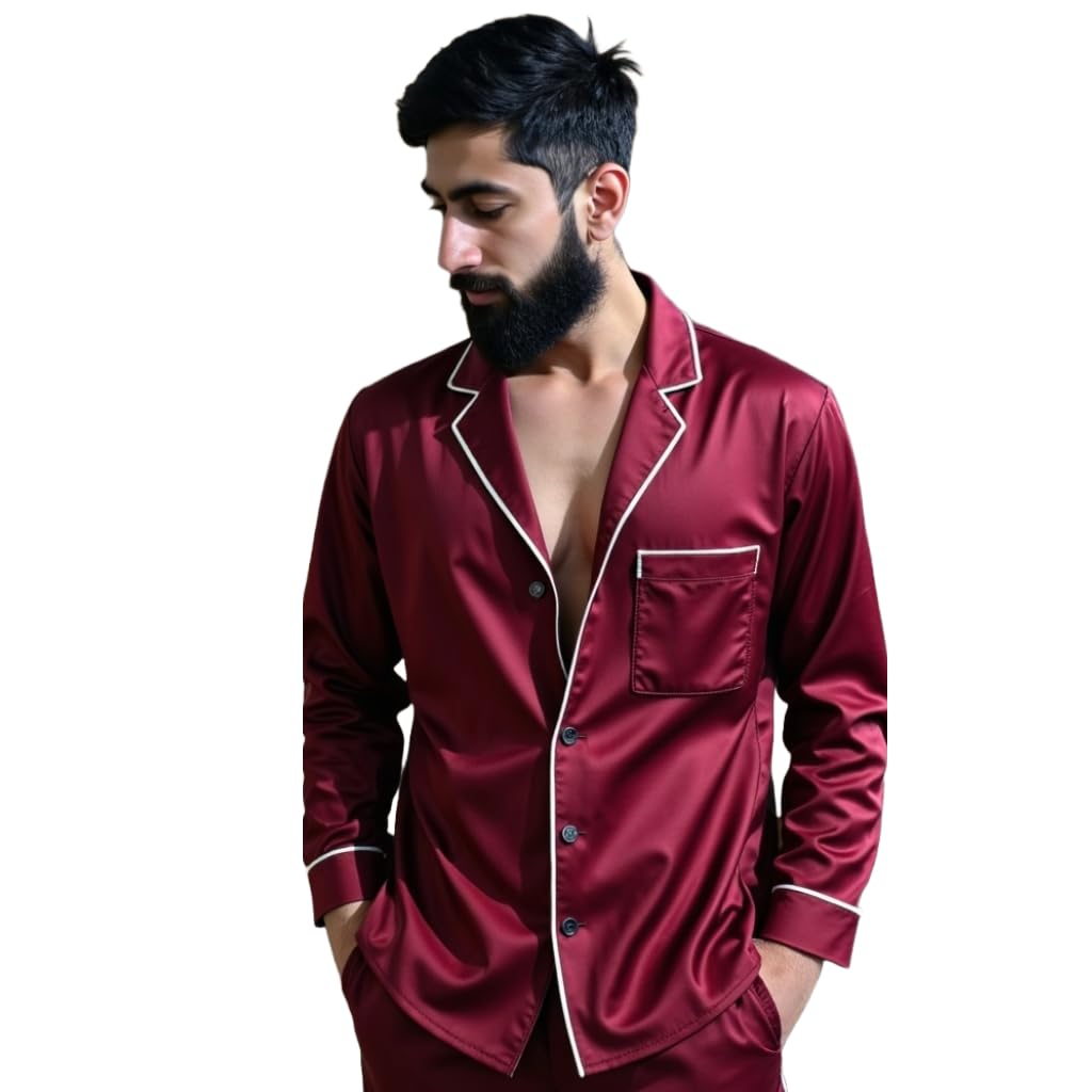 Men's Silk Pajama Set – Luxury Long Sleeve Sleepwear for Men – Soft, Breathable & Lightweight Nightwear