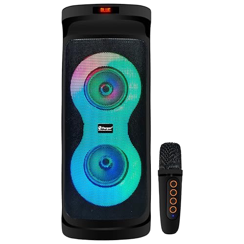 Image of Target TT-BSA-449 Portable Rechargeable Bluetooth Speaker, 60W, Dual 4 Inch Drivers, RGB Lights, with Wireless Karaoke Mic, C Type Charging Port