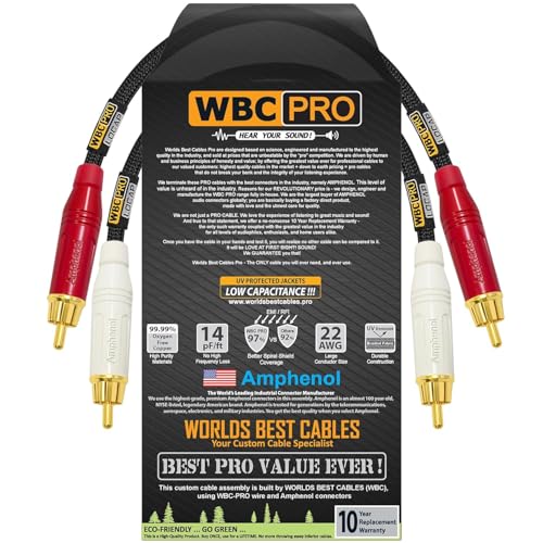 0.3 Meter RCA Cable Pair - WBC-PRO-LOCAP Low-Capacitance (14pF/ft) 22 AWG Ultra-Silent Audiophile & Professional-Grade Audio Interconnect Cable with Amphenol ACPR Gold RCA Plugs & Black Tweed Jacket