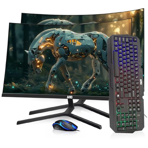 Image of MTG Dual 27 inch Curved Monitor Full HD 1080P Frameless Screen, HDMI DP USB Audio, Low Motion Blur, VESA Mount, RGB Keyboard Mouse Combo, Computer Monitor for Gaming, Home and Office