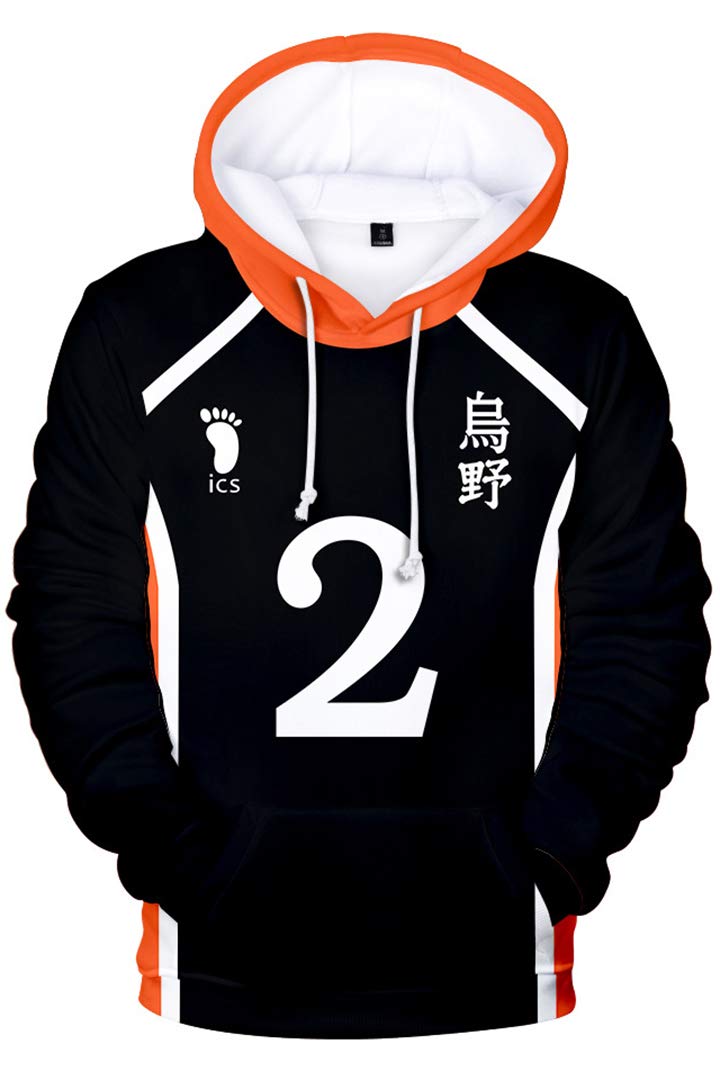Unisex Boys Hoodies with Pocket Haikyuu!! Karasuno High School Uniform Long Sleeve Sweaters