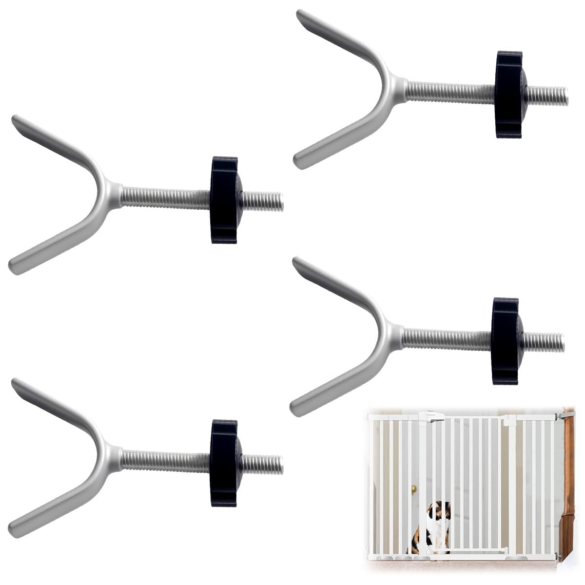 Xyvor 4 Stück Y Spindel für Treppenschutzgitter, Ohne Bohren, Y-Spindel Druckschrauben M10, Treppengitter Druckschrauben, Y-Förmiger Adapter für Babygitter, Kindergitter, Geländer (Schwarz)