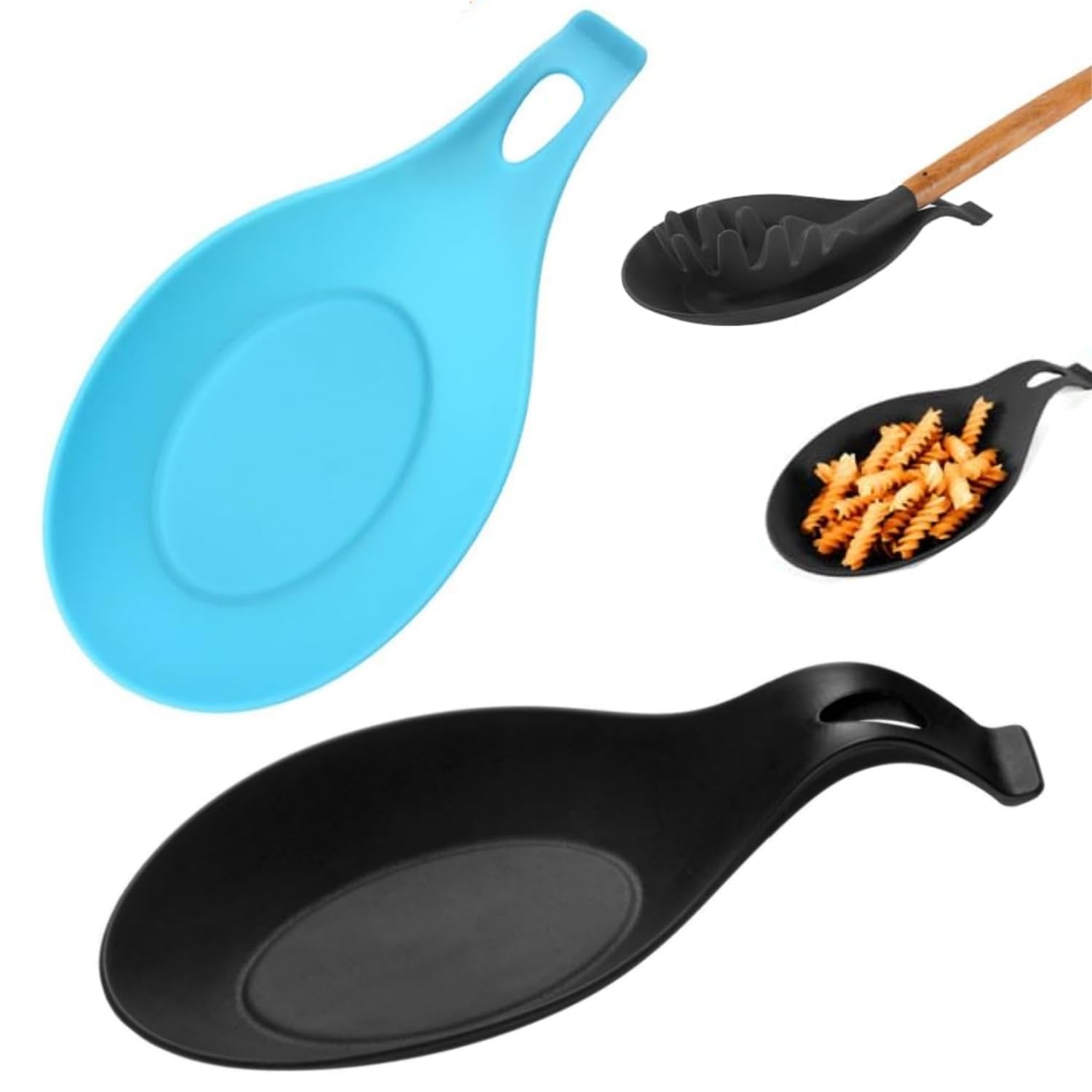 Jfangzhzh Black 2 Pcs Flexible Silicone Kitchen Spoon Rest,Spoon Rest,Silicone Holder,Spoon Holder,Cooking Spoon Res,Cooking Utensil Rest,For Spatulas,Spoons,Cookware