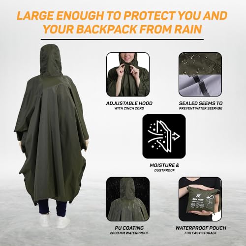 Image of ROCKSPORT Unisex Outdoor Rain Poncho for Adult,Multi Use, Waterproof, Lightweight, Reusable & Packable, One Size Fits Most