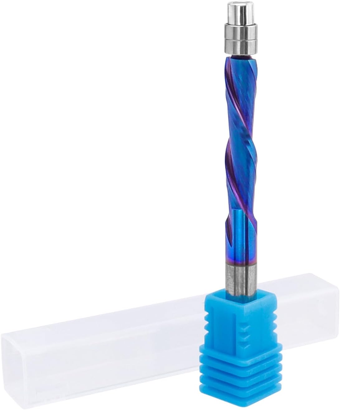 Mesee Downcut Spiral Flush Trim Router Bit 1/4 Inch Shank Nano Coated Solid Carbide Flush Trim Router Bit Bearing Guide Down Cut Spiral Bit CNC Woodworking Trimming Tool - 1-1/8 Inch Cutting Length