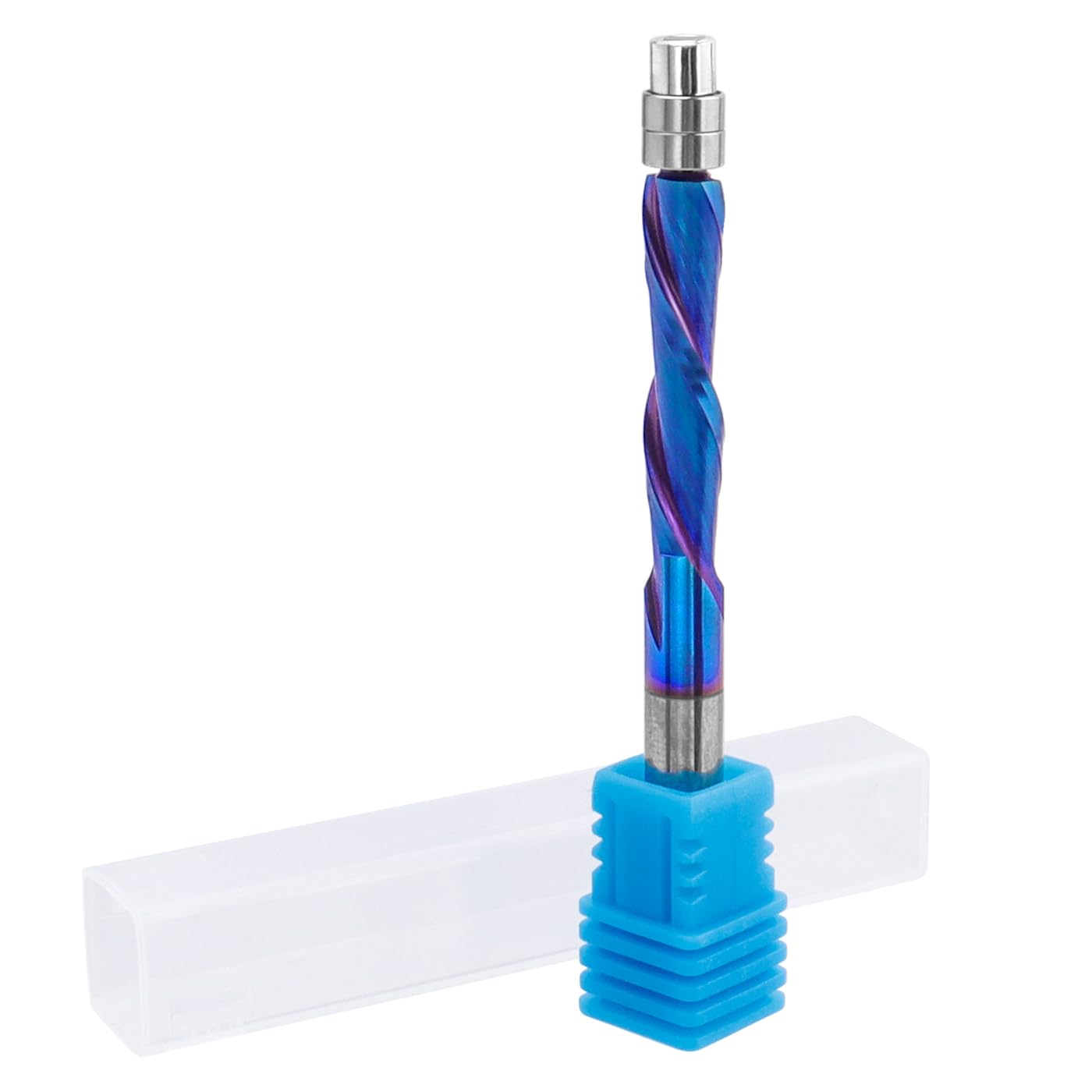 Mesee Downcut Spiral Flush Trim Router Bit 1/4 Inch Shank Nano Coated Solid Carbide Flush Trim Router Bit Bearing Guide Down Cut Spiral Bit CNC Woodworking Trimming Tool - 1-1/8 Inch Cutting Length