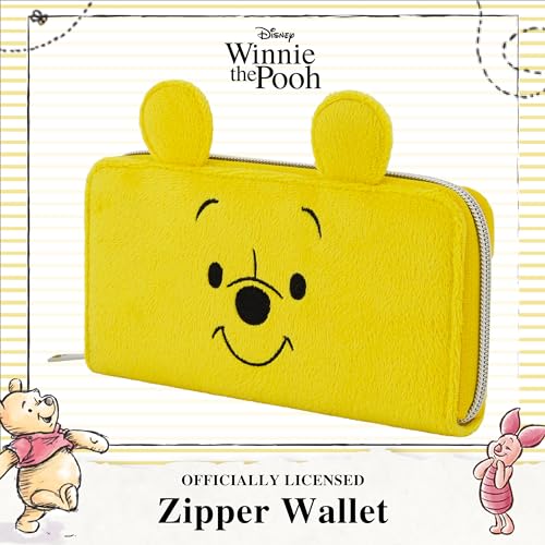 Concept One Disney Winnie the Pooh Wallet, Small Zipper Money Credit Card Holder Case for Men and Women, Zip Wallets, Honey2