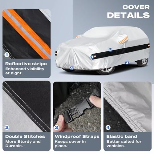 Image of 10 Layers SUV Car Cover Custom Fit for Chevrolet HHR (2005-2011), Waterproof All Weather for Automobiles, Outdoor Full Cover Sun Dust Rain Protection with Cotton. Silver