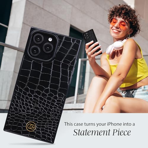 Image of COCOMII Rectangle for iPhone 15 Pro Case, Black Crocodile Leather