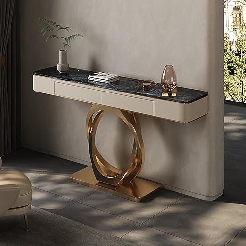 Mesa de Consola, Mesa Consola, Mesa De Pasillo Mesa De Entrada Moderna De 2 Cajones Cajón De Almacenamiento Oculto Empuje Hacia Abajo, Mesa De Pasillo Industrial con Marco De Metal, Detrás del Sofá Me