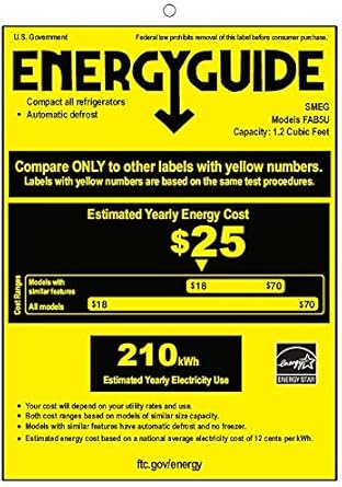 SMEG FAB5 Retro Mini Fridge – 50s Style Compact Small Refrigerator, 1.2 cu ft, Automatic Defrost, LED Lighting, Adjustable Shelves– Made in Italy – Perfect for Home, Dorm, Office, Hotel -Cream on Fridge.com