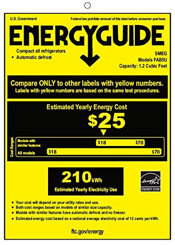 Image of Smeg FAB5 Retro Mini Fridge - 50s Style Compact Small Refrigerator, 1.2 cu ft, Automatic Defrost, LED Lighting, Adjustable Shelves- Made in Italy - Perfect for Home, Dorm, Office, Hotel -Cream