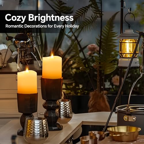 Image of 3x3 Flameless Candles Battery Operated with Remote Timer, Last 600 Hours Battery Candles Flickering, Ivory Real Wax Electric LED Candle for Wedding Party, Set of 2