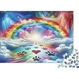 Regenbogen Pfotenabdrücke 1000 Teile Papierpuzzle für Erwachsene, Dickes Papier Tierhimmel Puzzlespiel, Deko Geschenk 52x38cm/1000pcs