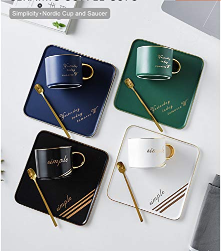 Primst Juego de taza de café y platillo cuadrado, taza de té británica verde/rojo para restaurante, café y fiesta… - Imagen 4