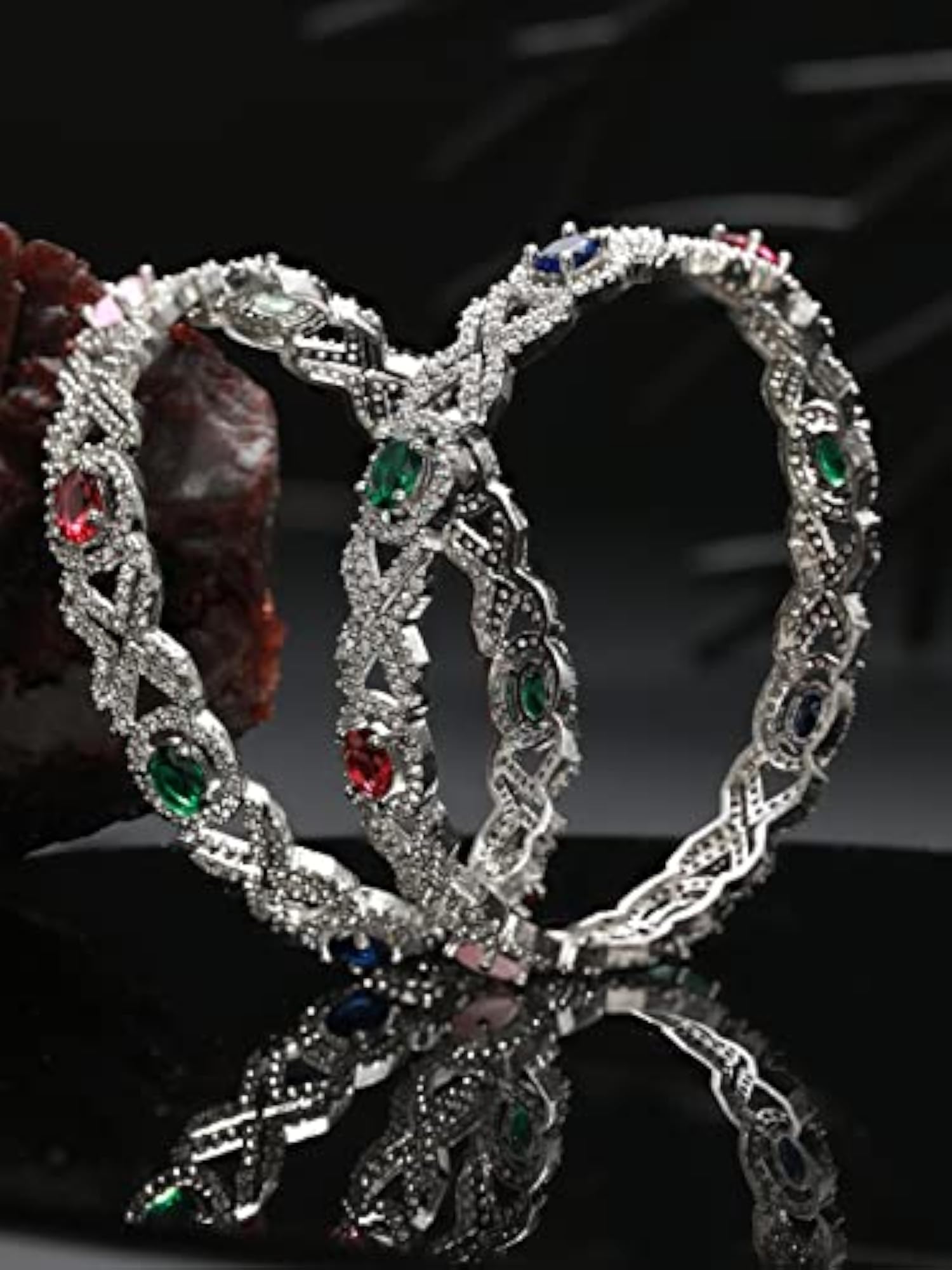 Green Stone Studded AD Plated Bangle Set of 2, Stylish Gift