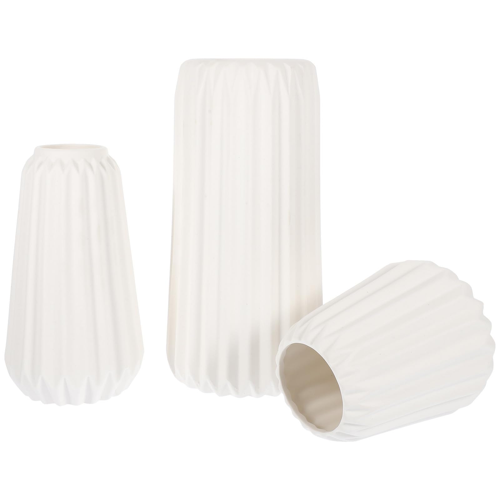 3 Pezzi Set di Vasi in Ceramica Bianco, Vaso Decorativo per Casa