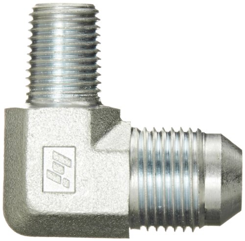 Image of Brennan Industries 2501-08-04-FG Forged Steel 90 Degree Elbow Adapter, 3 /4 inch-16 SAE x 1 /4 inch-18 NPTF Thread, 1 /2 inch Male JIC x 1 /2 inch Male NPTF, 0.750 inch Flats