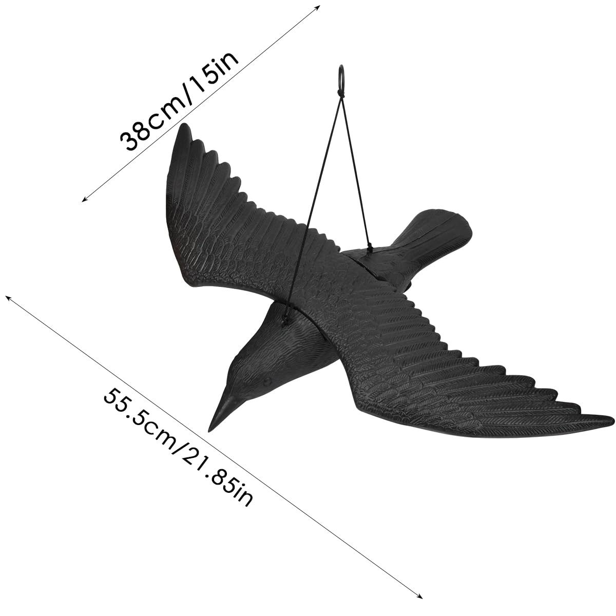 2 Schwarz Raben Attrappe, krähenattrappe Taubenschreck Rabe, Plastik Raben zur Abschreckung krähenschreck zum Aufhängen, Vogelschreck Fliegende Krähe, Balkon & Garten