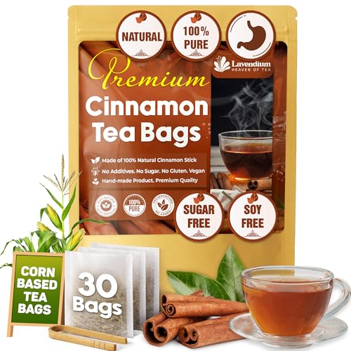 Image of Lavendium, Premium 30 Pure Cinnamon Tea Bags, 100% Natural Ceylon Cinnamon, Made with Natural Corn Fiber Tea Bags, No Additives or Preservatives, Caffeine-Free, Perfect for Daily Herbal Tea