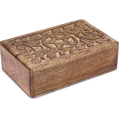 Ajuny Hand Carved Moon and Star Jewelry Box Cover