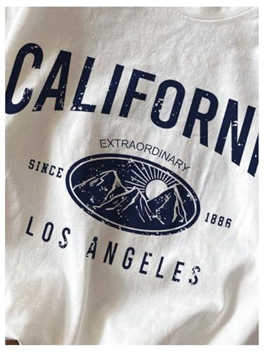 Verdusa Girl's Letter Print Casual T Shirt Short Sleeve Round Neck Tee Tops Blue White 11Y3