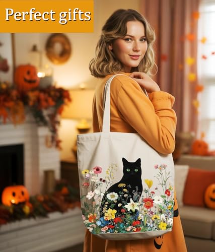 Image of Cat Gifts Tote Bag for Women Girls, Cat Lover Gifts Tote Bag for Daughter Besties, Medium Size with Inner Pocket