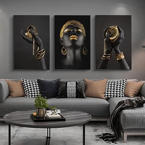 Art Africain Toile Peintures de Prestige Mains Tenant Bijoux Noir Argent Salon 70x100