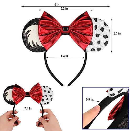 Image of FANYITY Christmas Minnie Ears,Mickey Sequin Ears Headband for Boys Girls Women halloween&Disney Trip (Cruella) One size fits all